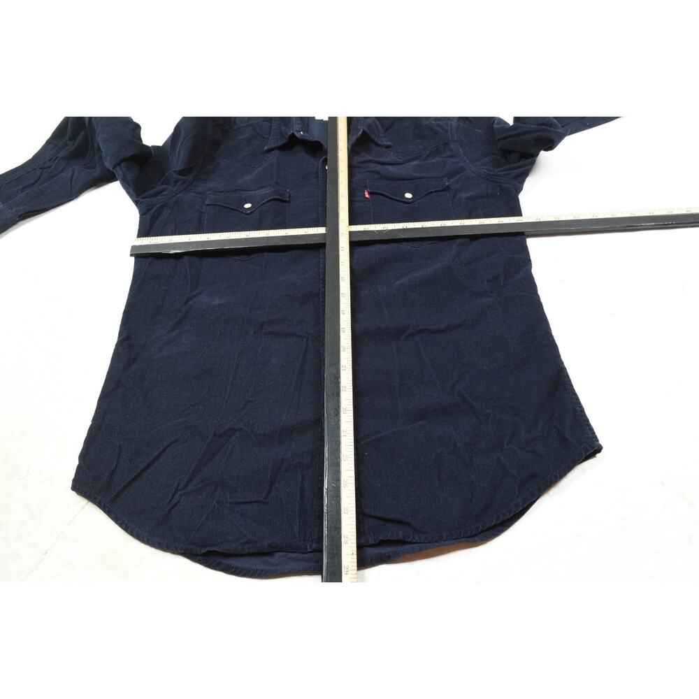 Levis Corduroy Peal Snap Western Shirt Mens Medium Blue Long Sleeve Stretch - Picture 8 of 12